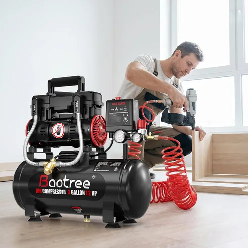 Miniatura 7 de 3 Gallon Ultra Quiet Air Compressor with Two Quick Couplers, 1.2HP MAX 115PSI Oil-Free Air Compressor Steel Tanks, 70dB Air Compressor with Wheels