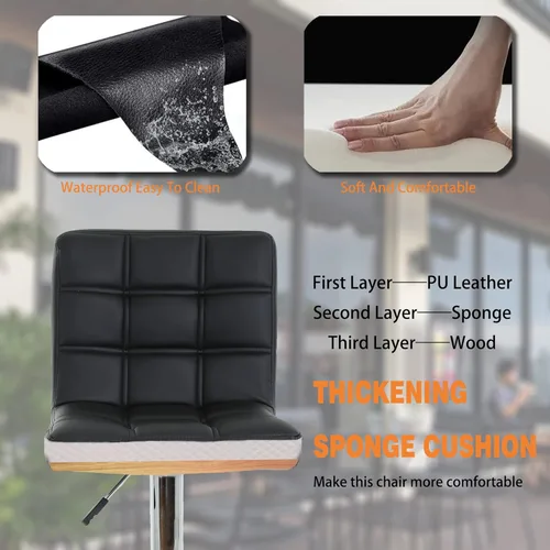 Miniatura 8 de BestOffice Taburete de bar moderno, juego de 2 taburetes de bar de altura ajustable de altura de mostrador, taburete giratorio de cuero PU, sillas
