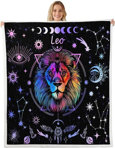 Miniatura 16 de Manfei Acuario - Manta de astrología trippy para niños y niñas, decoración de habitación de doce constelaciones, manta de forro polar suave