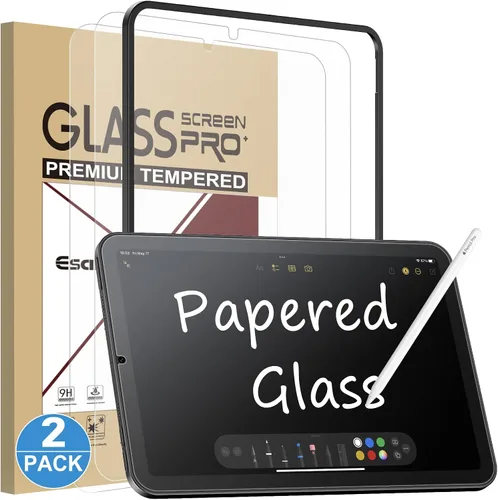 Esanik - Pack de 2 protectores de pantalla de vidrio tipo papel para iPad mini 7 (2024)/iPad Mini 6 (2021), película de vidrio templado 9H con marco