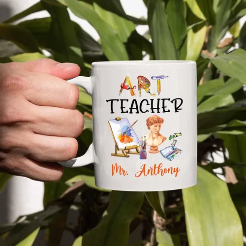 Miniatura 5 de Taza de café personalizada para profesor de arte, taza de café de cerámica para profesores de arte, regalos para graduación, taza de té blanca