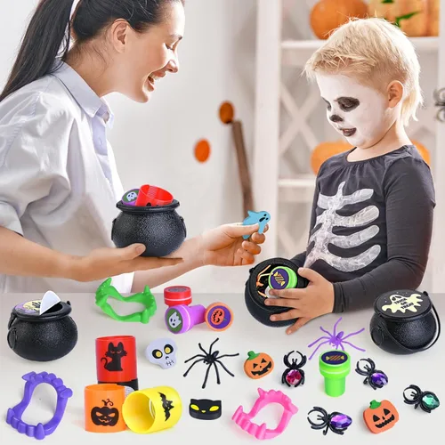 Miniatura 7 de Letapapa 256 piezas de recuerdos de fiesta de Halloween para niños, paquete de 32 caldero de bruja de plástico pequeño precargado con varios