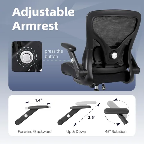 Miniatura 4 de ralex-chair Silla de oficina ergonómica con soporte lumbar ajustable, silla de escritorio con respaldo de malla y asiento de piel sintética, silla