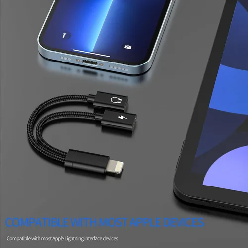 Miniatura 5 de Adaptador de auriculares para iPhone (2 en 1) Dual Lightning Jack Dongle Carga Divisor de Audio Cargador Conector Aux Puerto de Alimentación 14 13