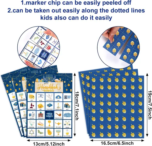 Miniatura 3 de Liliful Juego de 35 tarjetas de bingo de Hanukkah para adultos y niños, 24 jugadores, juego de cartas de fiesta de Hanukkah, tarjetas de llamadas