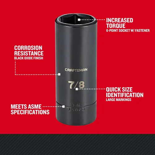 Miniatura 6 de CRAFTSMAN - Llave de impacto profundo, SAE, accionamiento de 1/2 pulgada, 7/8 de pulgada (CMMT16063)