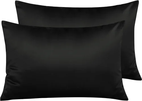 NTBAY - Fundas de almohada de satén con cremallera, súper suaves y lujosas fundas de almohada Negro