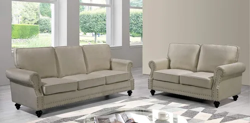 Miniatura 3 de Container Furniture Direct Lotus - Sofá biplaza tapizado de terciopelo moderno de mediados de siglo, con brazos enrollados, color beige