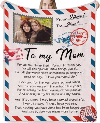 D-Story Manta personalizada para el día de la madre con fotos: fabricada en Estados Unidos, regalos personalizados de hija e hijo, manta de fotos,
