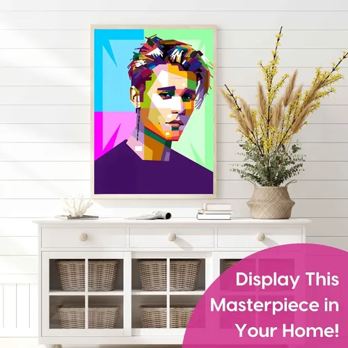 Miniatura 2 de Modern Merch Justin Bieber - Kit de arte de diamantes para adultos, arte pop 5D de celebridades, kit de pintura de diamantes para adultos