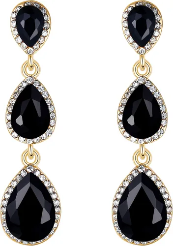 Miniatura 62 de EleQueen Pendientes de cristal austriaco en tono dorado para mujer, forma de pera de 2.5 pulgadas, color esmeralda