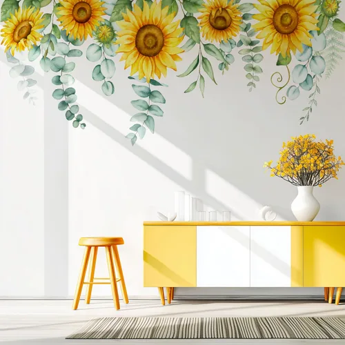 Miniatura 26 de Calcomanías de pared de flores y hojas para despegar y pegar, calcomanías grandes de vinilo floral para colgar, vid extraíble, decoración del hogar