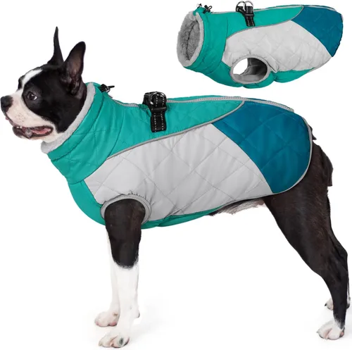 Miniatura 33 de AOFITEE Abrigo para perro, abrigo cálido de invierno para perros pequeños, chaqueta reflectante de cuello alto para perros con arnés integrado, Rojo