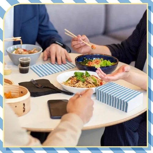 Miniatura 7 de Geyoga 200 servilletas de papel a rayas azules y blancas clásicas de papel a rayas horizontales desechables para baño, invitados, cena, servilletas