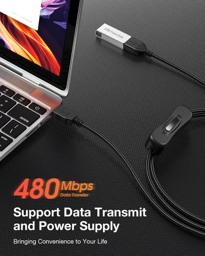 Miniatura 2 de ANDTOBO Cable de extensión de interruptor USB, cable de extensión USB mejorado con cable de interruptor de encendido y apagado para tiras LED