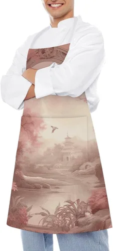 Miniatura 4 de MUSM Apron for Adults - 27.6 X 31.5 Inch, Heavy-Duty Polyester Aprons with Two Large Pockets, Waterproof Retro Peach Flowers Kitchen Apron for