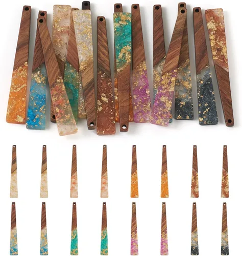 Miniatura 7 de Beadthoven 60 piezas Kit de Dijes de Madera de Resina Colgantes para Hacer Aretes Dijes Dorados para Aretes DIY Boho Piezas en Blanco de Madera