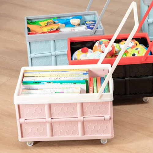 Miniatura 2 de Cabilock Caja de almacenamiento plegable con tapa, caja de ropa con tapa, carrito de compras, playa, camping, jardín, carrito de compras con rueda