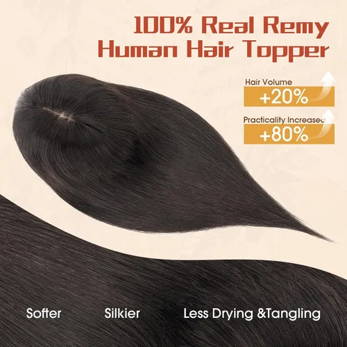Miniatura 2 de Rich Choices Toppers de cabello humano para mujer, 100% real Remy con flequillo 3D de 360°, densidad del 150% mejorada, 3.5 x 4.7 in, base de encaje