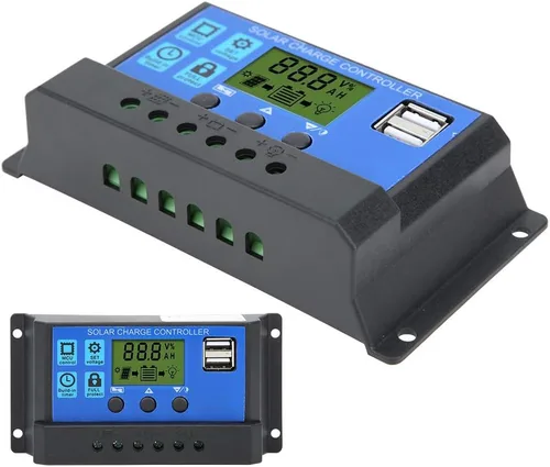 Miniatura 8 de Control de carga de batería Salida USB dual 12V/24V 30A Regulador inteligente Energía solar, controlador de panel solar con pantalla LCD, regulador