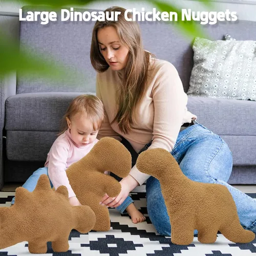 Miniatura 4 de Almohada de Nugget de pollo en forma de dinosaurio, 3 piezas de Nugget de pollo en forma de dinosaurio de peluche para niños, adultos y novias