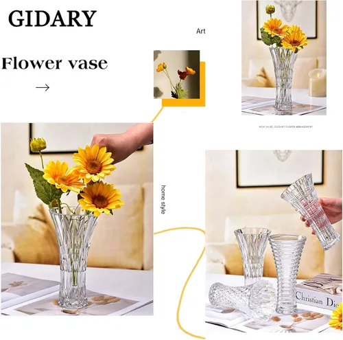 Miniatura 4 de Florero de cristal transparente, diseño grueso para decoración del hogar, centros de mesa, boda, regalo para madres