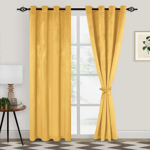 Miniatura 26 de XWZO Cortinas de terciopelo azul de 63 pulgadas de largo, elegantes cortinas de lujo suaves para sala de estar, aislamiento térmico, oscurecimiento