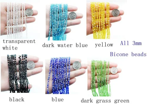 Miniatura 3 de Cuentas de cristal bicono de 0.118 pulgadas (0.118 in) Briolette Rondelle para hacer joyas, cuentas espaciadoras facetadas de 15 colores surtidos