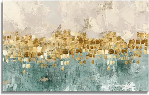 Miniatura 18 de DZL Art A74769 - Impresiones en lienzo abstractas para pared, pinturas artísticas azules y marrones, lienzo estirado de madera, enmarcado para sala