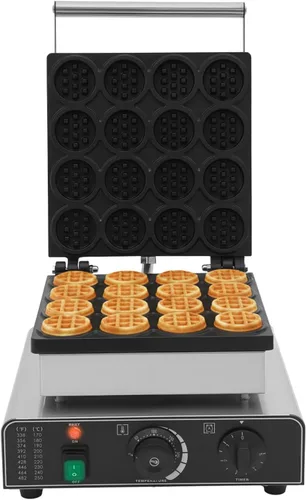 Máquina de gofres comercial, 16 rejillas de 1750 W, antiadherente, de acero inoxidable, redonda, belga, mini waflera eléctrica para restaurante,