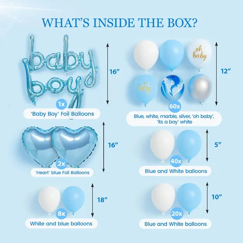 Miniatura 2 de Decoraciones de baby shower para niño, todo en uno, incluye decoración azul para baby shower, juego de 165 piezas, juego de 165 piezas, decoración