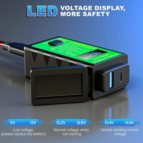 Miniatura 3 de YONHAN Cargador de teléfono USB para motocicleta de 4.8 A, adaptador SAE a USB con voltímetro e interruptor de encendido/apagado, carga rápida