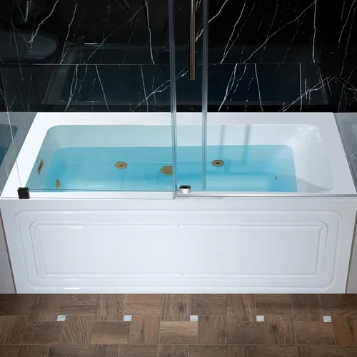 Miniatura 26 de WOODBRIDGE Bañera de hidromasaje rectangular de acrílico empotrada de 60" x 32" con jets calefactados en blanco con drenaje izquierdo, acabado negro