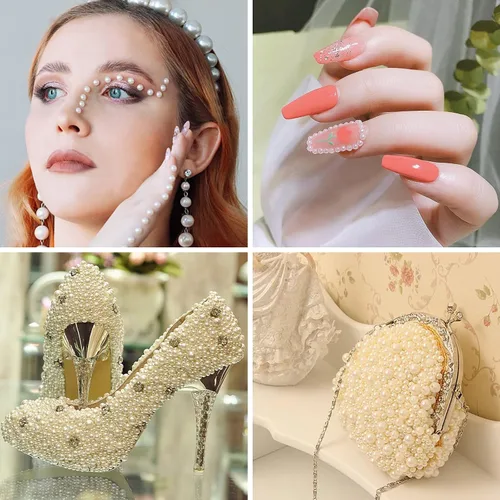 Miniatura 7 de LOMIMOS 3090 calcomanías de perlas, 4 tamaños, autoadhesivas, beige, parte trasera sintética, decoración de perlas para rostro, belleza, maquillaje