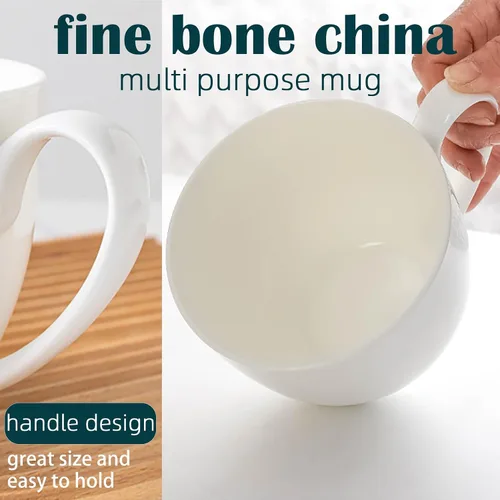 Miniatura 6 de Tazas de Café de Porcelana de Hueso Blanca de Lujo con Borde Dorado, Juego de 4 Tazas de Té de Porcelana de 10 Onzas, Taza de Café Ligera, Taza