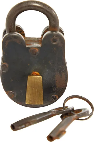 Miniatura 11 de Deco 79 Cerradura y llave de metal, 2" x 3" x 1", latón