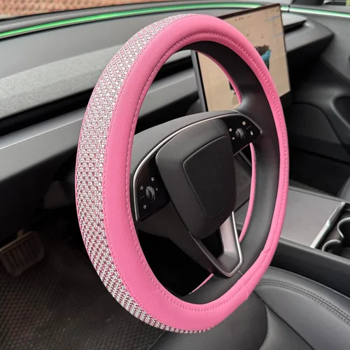 Miniatura 18 de PINCTROT Bling Bling - Funda para volante cómoda con diamantes de imitación de cristal gigante, piel de diamante antideslizante, universal de 15 2.
