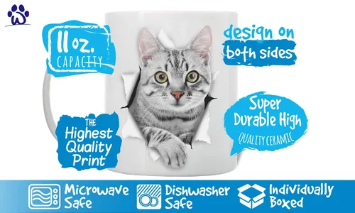 Miniatura 3 de Winston & Bear Bonita taza de café de cerámica con diseño de gatito gris, regalo para los amantes de los perros, mamá y papá, regalo perfecto