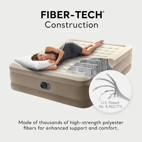 Miniatura 5 de Intex Dura Beam - Colchón inflable de lujo ultra afelpado de 18 pulgadas, cama Queen con construcción Fiber Tech y bomba integrada, color beige