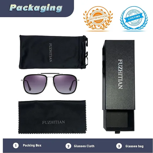 Miniatura 5 de FUZHITIAN Gafas de sol polarizadas cuadradas retro para hombres y mujeres, marco de aleación clásico HERO Iron Man y Spider-Man
