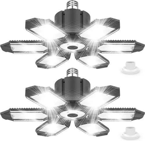 Miniatura 10 de Luces LED de garaje, paquete de 6 luces LED de techo superbrillantes de 200 W, base E26/E27, 6500 K, 22000 lúmenes, luz de garaje deformable ideal