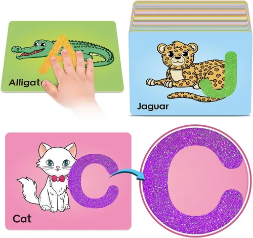 Broytain Tarjetas de letras de papel de lija para niños pequeños de 3 años, juegos de palabras, juguetes de terapia del habla para 3, 4, 5,