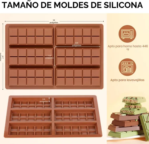 Miniatura 2 de Molde de barra de chocolate – Moldes antiadherentes para chocolate, molde profundo de silicona de grado alimenticio para pistacho de Dubai, dulces
