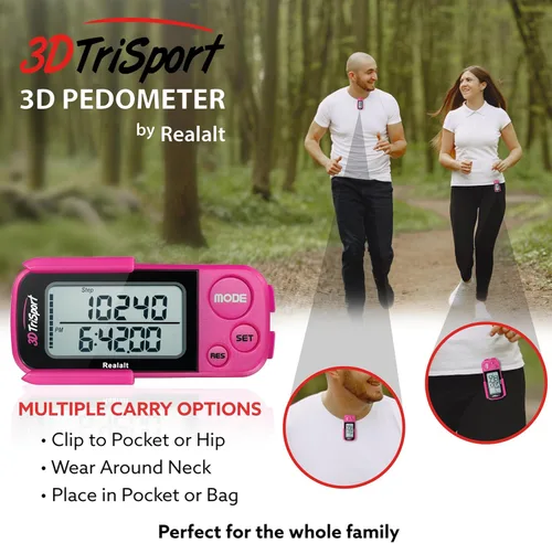 Miniatura 5 de Realalt 3DTriSport 3D Walking Pedometer with Clip & Strap, Accurate Step Counter with 30-Day Memory, Distance in Miles/KM with Large Display Perfect