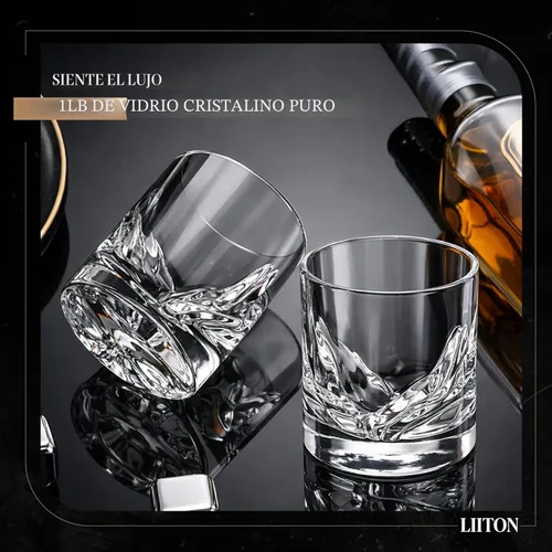 Miniatura 9 de LIITON Grand Canyon - Juego de regalo de 2 vasos de whisky de cristal pesado, vaso de bourbon grueso congelable de 1 libra cada uno, regalos
