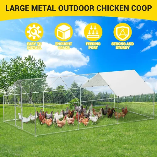 Miniatura 3 de Gallinero de metal grande para cubierta de techo impermeable y anti-UV, jaula para exteriores, gallinero para patio, granja, 9.8 x 19.7 x 6.6 pies