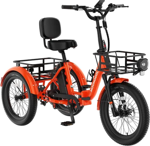 Miniatura 7 de MOONCOOL Foldable Electric Tricycle for Adults, 20" Aluminum Etrike Fat Tire, Rated 500W 48V 15Ah Rear Differential, Front Suspension, 15.5MPH