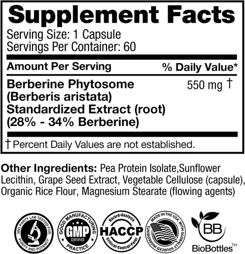 Miniatura 8 de Feelgood Company - Berberina - Alta absorción - equivalente a 2200 mg - Suplemento herbario - Baja glucosa en sangre - Ayuda al colesterol - 60