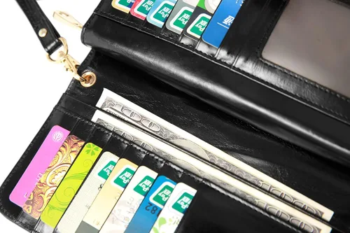 Miniatura 6 de Heshe - Cartera larga para mujer con clip de dinero con correa de muñeca