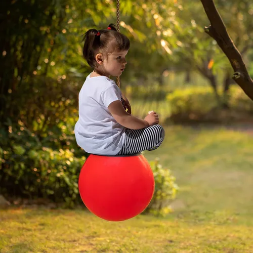 Miniatura 3 de Columpio redondo de bola ajustable colgante de patio al aire libre rojo, bola redonda inflable de goma resistente, bomba incluida